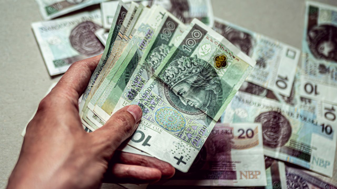 Dłoń, trzymająca banknoty - ilustracja hasła klasa średnia